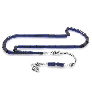 925 Sterling Silver Dark Blue Amber Rosary - EFENDINA PAZAR - Tesbihane - 101003269