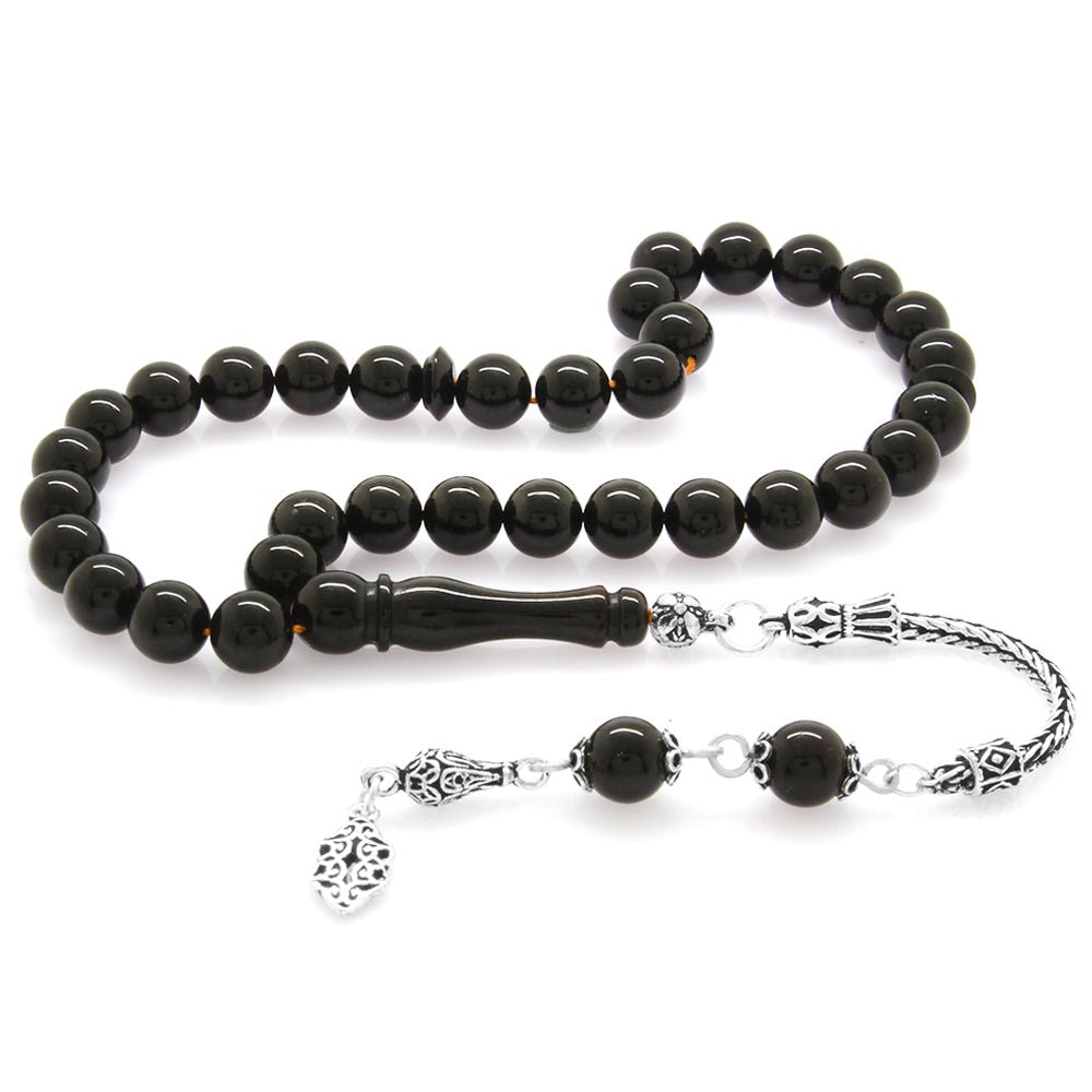 925 Sterling Silver Dark Red Drop Amber Rosary - EFENDINA PAZAR - Tesbihane - 101003339