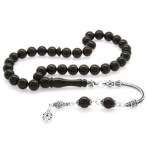 925 Sterling Silver Dark Red Drop Amber Rosary - EFENDINA PAZAR - Tesbihane - 101003339
