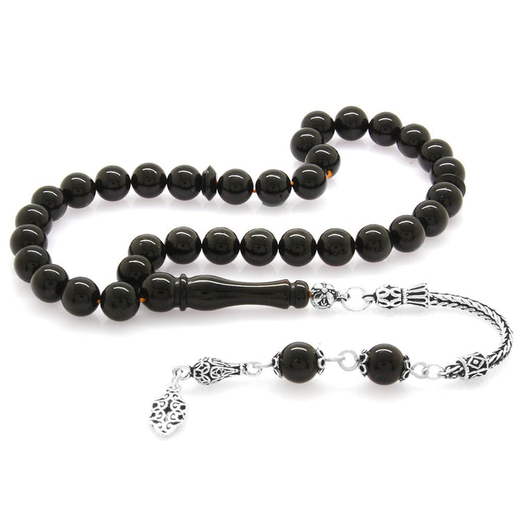 925 Sterling Silver Dark Red Drop Amber Rosary - EFENDINA PAZAR - Tesbihane - 101003339