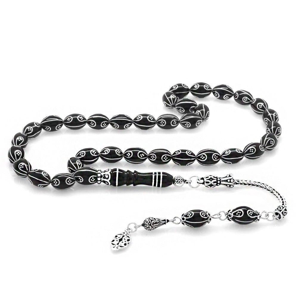 925 Sterling Silver Embroidered Rosary with King Tassel - EFENDINA PAZAR - Tesbihane - 101001825