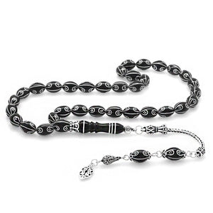 925 Sterling Silver Embroidered Rosary with King Tassel - EFENDINA PAZAR - Tesbihane - 101001825