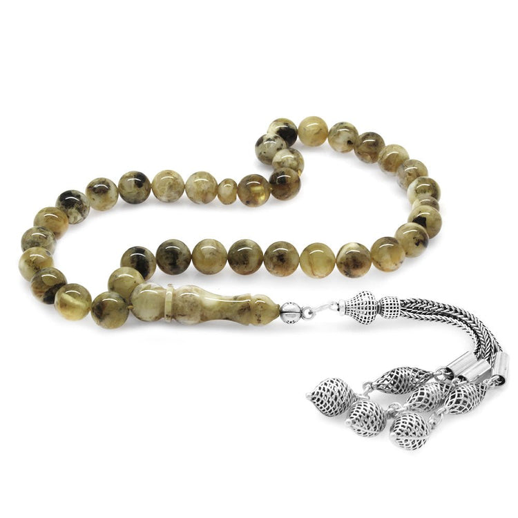 925 Sterling Silver Filigree Design 3 - Piece Whip Tassels Sphere Cut Dalmatian Drop Amber Rosary - EFENDINA PAZAR - Tesbihane - 101004289