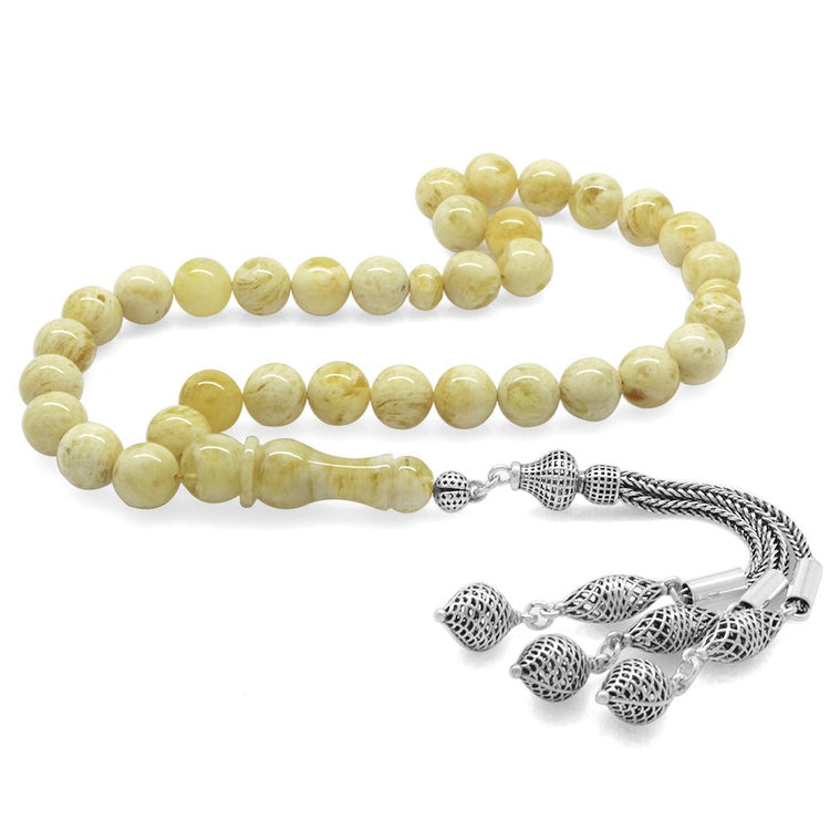 925 Sterling Silver Filigree Design 3 - Piece Whip Tassels Sphere Cut King Seccer Drop Amber Rosary - EFENDINA PAZAR - Tesbihane - 101004302