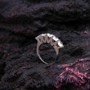 925 Sterling Silver Five Stone Ring with Zircon Stone - EFENDINA PAZAR - Ve Tesbih - 