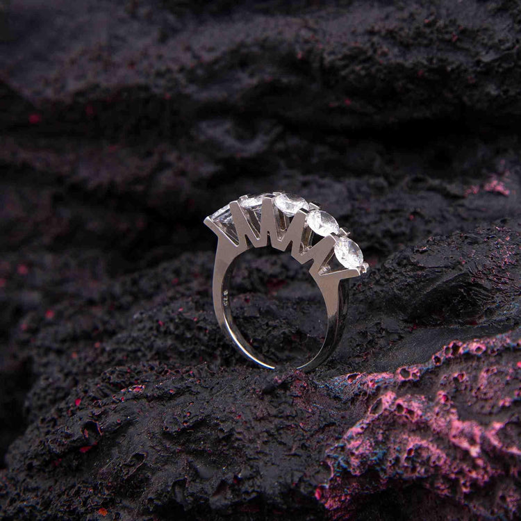 925 Sterling Silver Five Stone Ring with Zircon Stone - EFENDINA PAZAR - Ve Tesbih - 