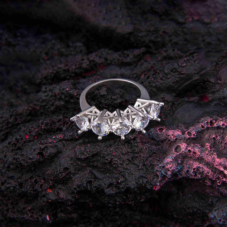 925 Sterling Silver Five Stone Ring with Zircon Stone - EFENDINA PAZAR - Ve Tesbih - 