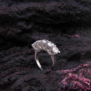 925 Sterling Silver Five Stone Ring with Zircon Stone - EFENDINA PAZAR - Ve Tesbih - 