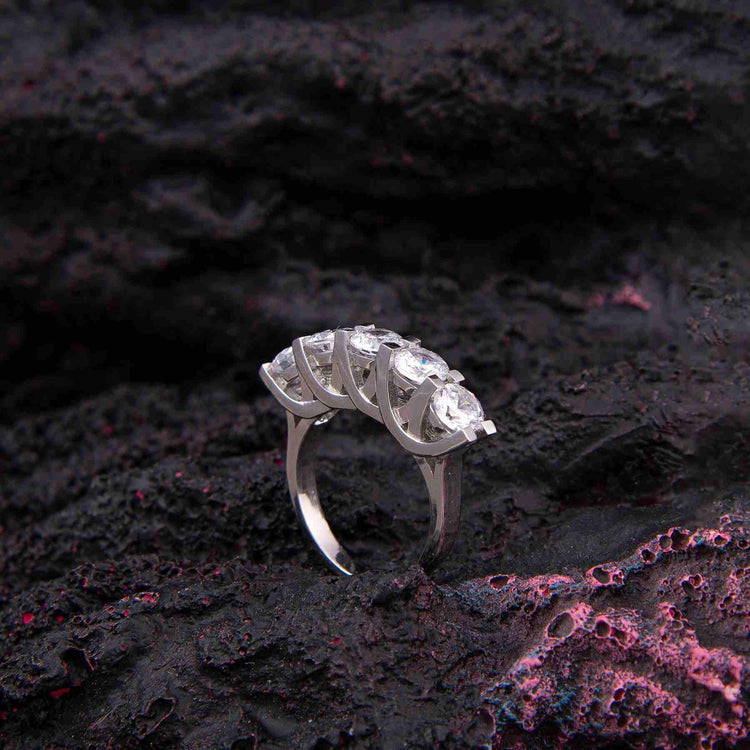 925 Sterling Silver Five Stone Ring with Zircon Stone - EFENDINA PAZAR - Ve Tesbih - 