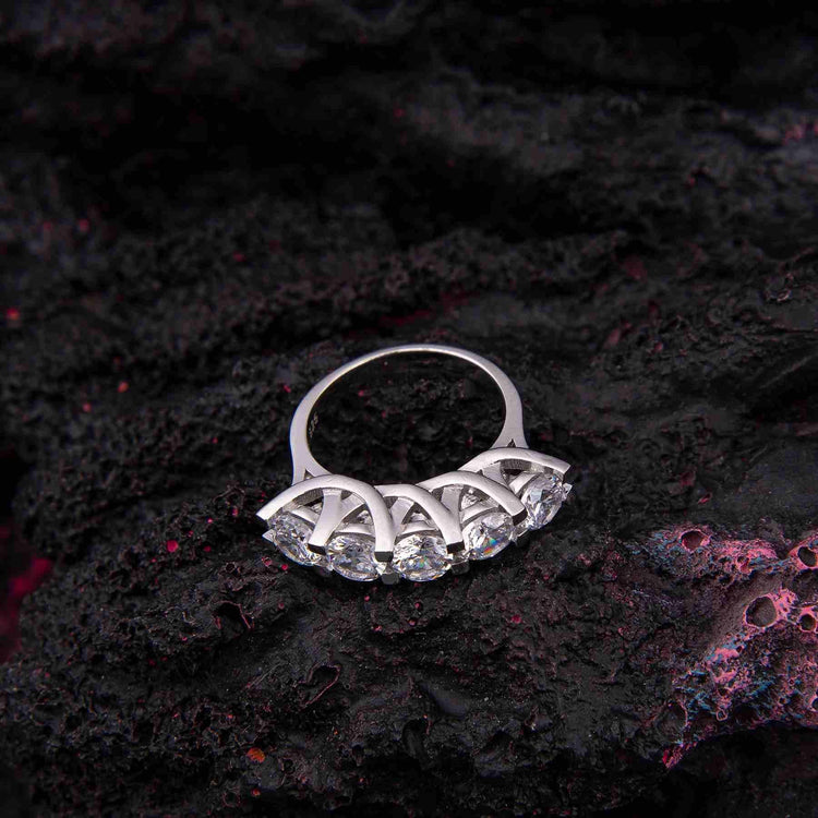 925 Sterling Silver Five Stone Ring with Zircon Stone - EFENDINA PAZAR - Ve Tesbih - 