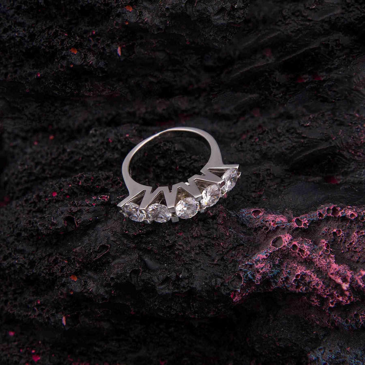 925 Sterling Silver Five Stone Ring with Zircon Stone - EFENDINA PAZAR - Ve Tesbih - 