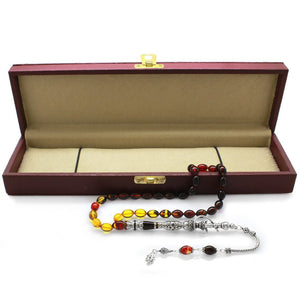 925 Sterling Silver Hookah Design Bala - Black Amber Rosary - EFENDINA PAZAR - Tesbihane - 101003409