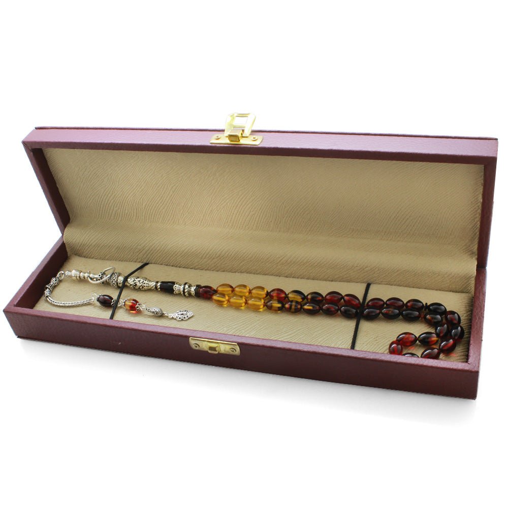 925 Sterling Silver Hookah Design Bala - Black Amber Rosary - EFENDINA PAZAR - Tesbihane - 101003409