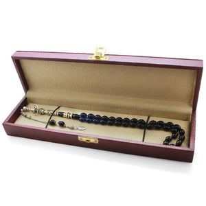 925 Sterling Silver Hookah Design Blue - Black Amber Rosary - EFENDINA PAZAR - Tesbihane - 101003393