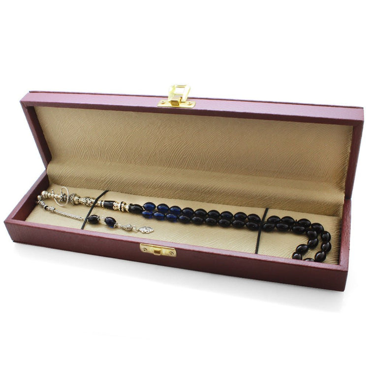 925 Sterling Silver Hookah Design Blue - Black Amber Rosary - EFENDINA PAZAR - Tesbihane - 101003393