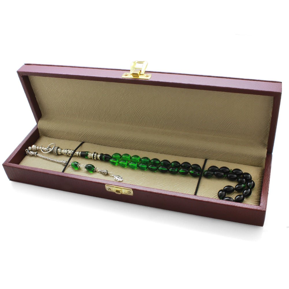 925 Sterling Silver Hookah Design Green - Black Amber Rosary - EFENDINA PAZAR - Tesbihane - 101003417