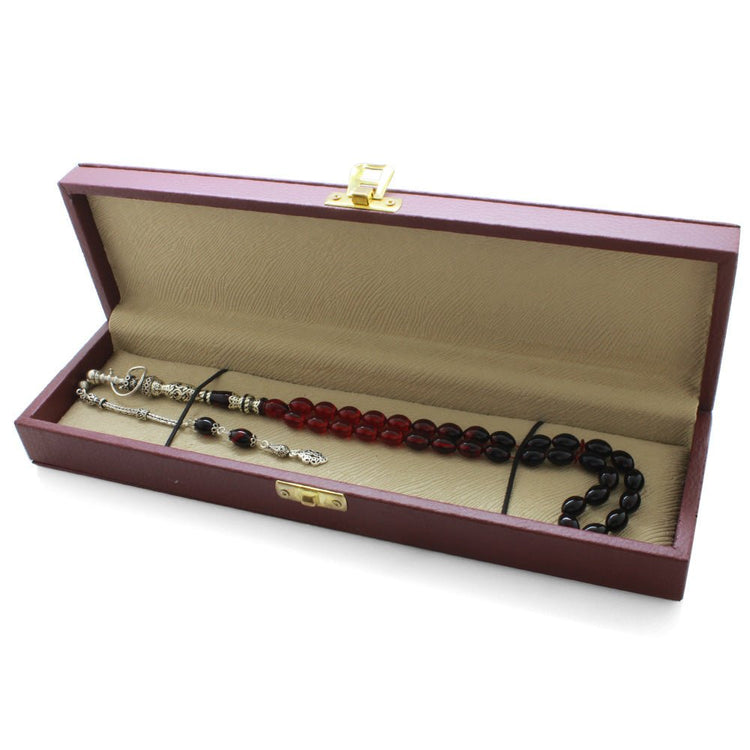 925 Sterling Silver Hookah Design Red - Black Amber Rosary - EFENDINA PAZAR - Tesbihane - 101003401