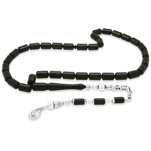 925 Sterling Silver King Chain Tasseled Capsule Cut Ebony Tree Rosary - EFENDINA PAZAR - Tesbihane - 101004780