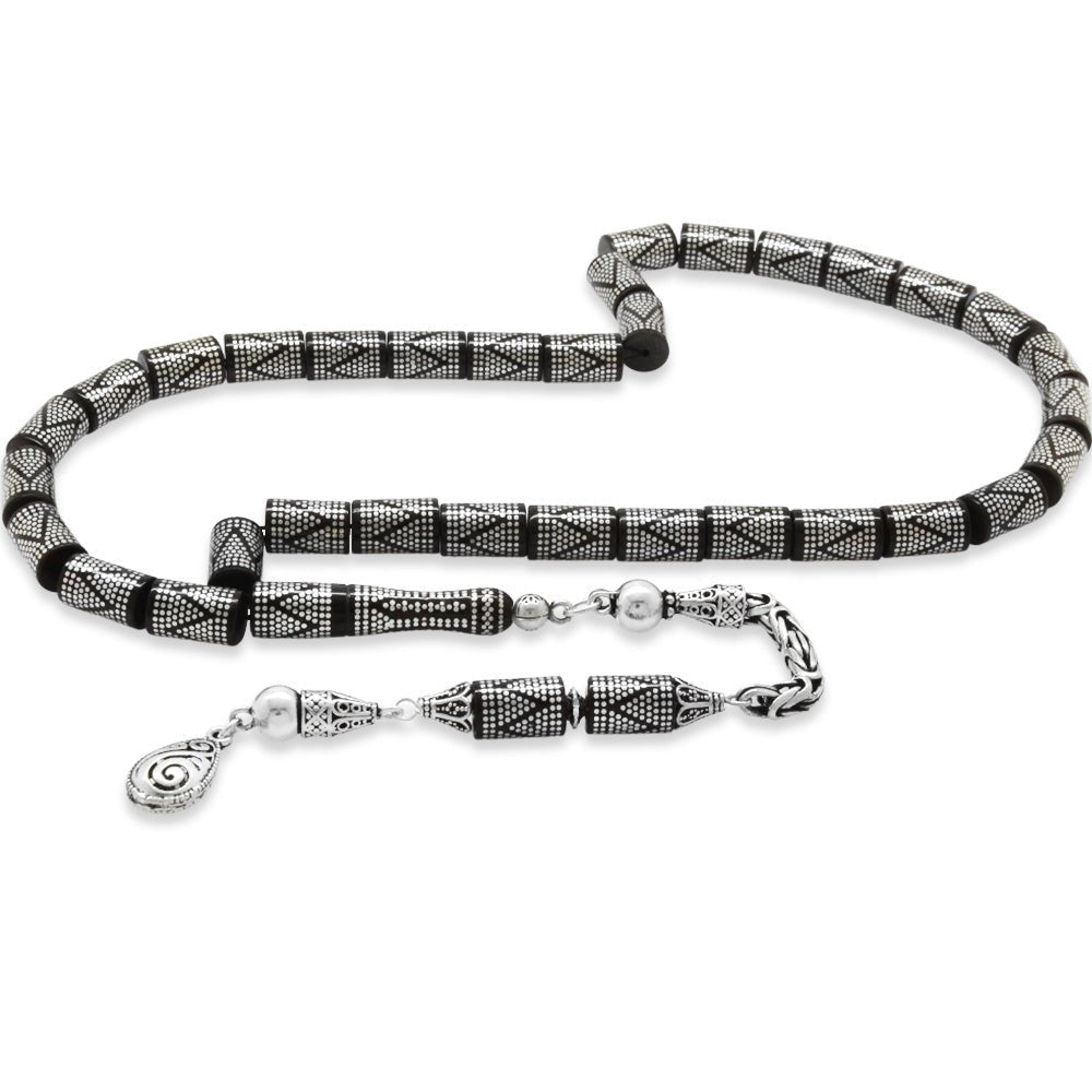 925 Sterling Silver King Tassel 9.875 Pieces Silver Zigzag Pendant (Embroidery) Cut Kuka Prayer Beads - EFENDINA PAZAR - Tesbihane - 101004755
