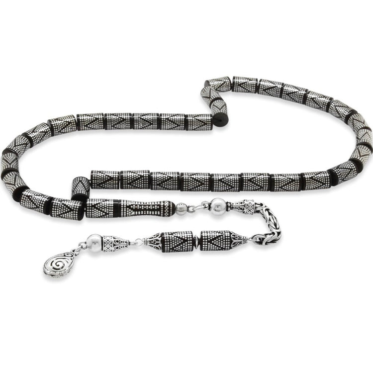 925 Sterling Silver King Tassel 9.875 Pieces Silver Zigzag Pendant (Embroidery) Cut Kuka Prayer Beads - EFENDINA PAZAR - Tesbihane - 101004755