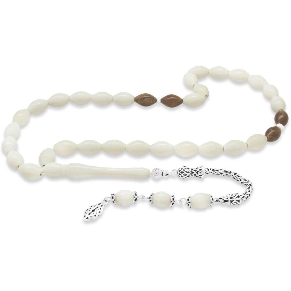 925 Sterling Silver King Tassel Barley Cut Kuka Combination Camel Bone Rosary - EFENDINA PAZAR - Tesbihane - 101004758
