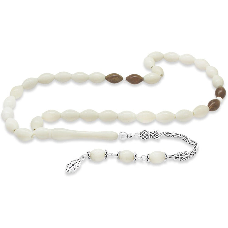 925 Sterling Silver King Tassel Barley Cut Kuka Combination Camel Bone Rosary - EFENDINA PAZAR - Tesbihane - 101004758
