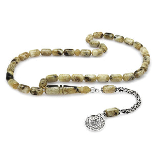 925 Sterling Silver King Tassel Capsule Cut Dalmatian Drop Amber Rosary - EFENDINA PAZAR - Tesbihane - 101004294
