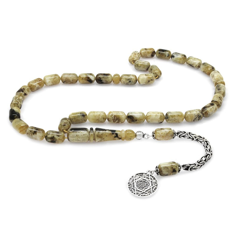 925 Sterling Silver King Tassel Capsule Cut Dalmatian Drop Amber Rosary - EFENDINA PAZAR - Tesbihane - 101004294