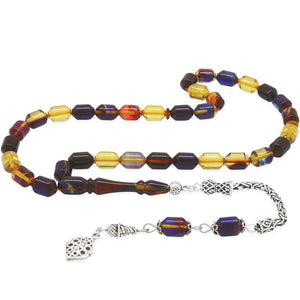 925 Sterling Silver King Tassel Ended Capsule Cut Bonibon Fire Amber Rosary - EFENDINA PAZAR - Tesbihane - 101004665