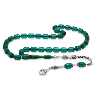 925 Sterling Silver King Tassel Ended Capsule Cut Turquoise Fire Amber Rosary - EFENDINA PAZAR - Tesbihane - 101004883