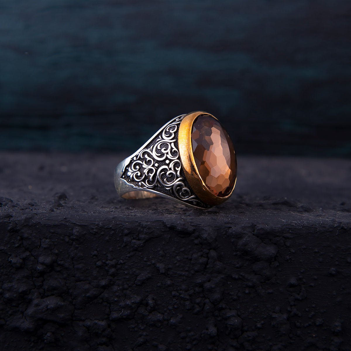 925 Sterling Silver Men Ring with Brown Zultanite Stone - EFENDINA PAZAR - Ve Tesbih - 