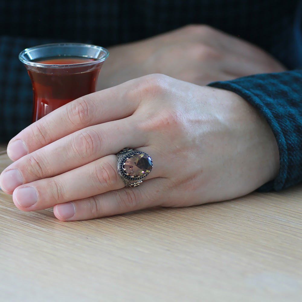 925 Sterling Silver Men Ring with Zultanite Stone - EFENDINA PAZAR - Tesbihane - 102002416