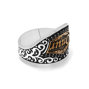 925 Sterling Silver Men's Archer (Zihgir) Ring with Black Zircon Stone and Personalized Name Written - EFENDINA PAZAR - Tesbihane - 102002666