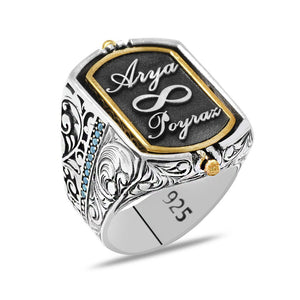 925 Sterling Silver Men's Ring with Arabic Love Written on Two Sides and Personalized Name Written on it - EFENDINA PAZAR - Tesbihane - 102002678