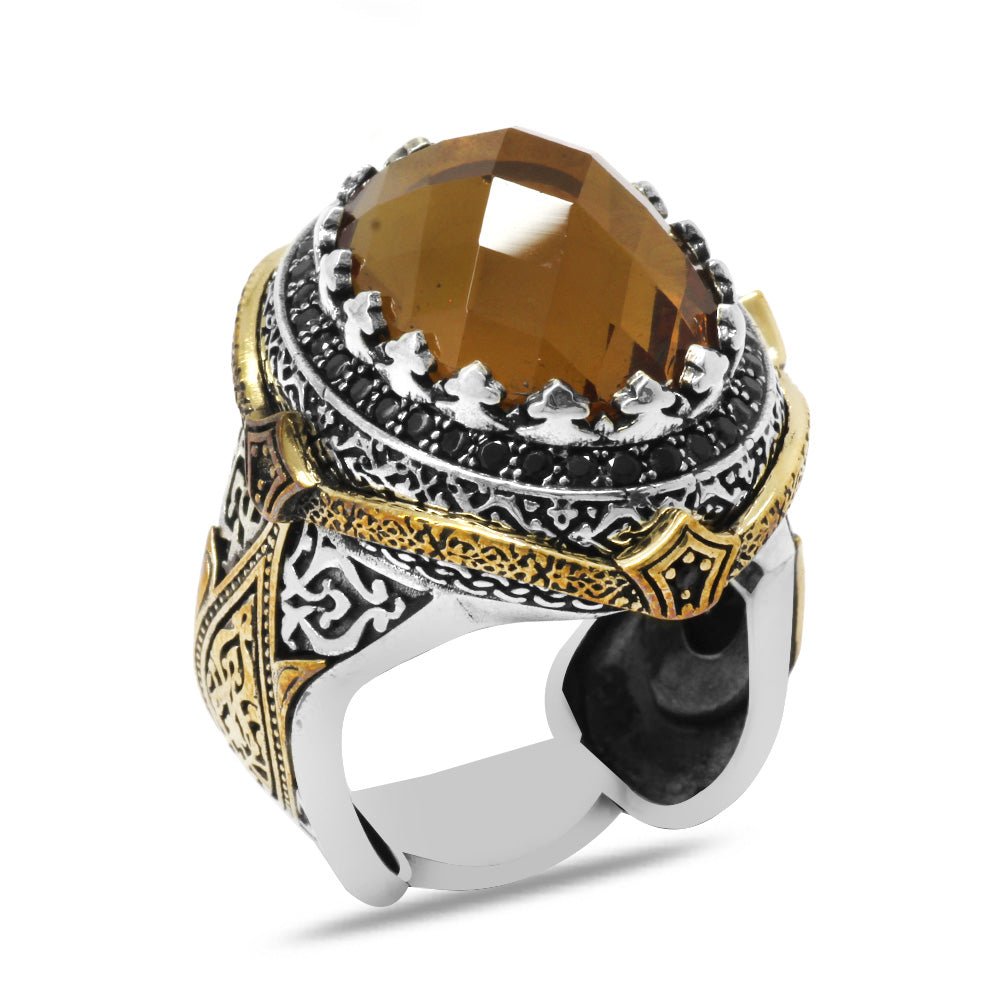 925 Sterling Silver Men's Ring with Facet Cut Zultanite Stone and Star and Crescent Pattern - EFENDINA PAZAR - Tesbihane - 102002785