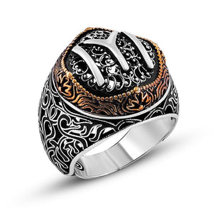 925 Sterling Silver Men's Ring with Kayi Boyu Motif - EFENDINA PAZAR - Tesbihane - 102001020