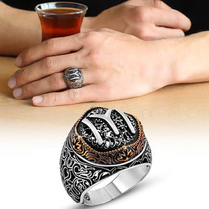 925 Sterling Silver Men's Ring with Kayi Boyu Motif - EFENDINA PAZAR - Tesbihane - 102001020