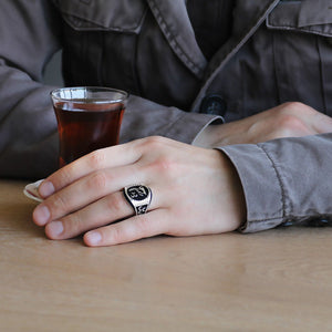 925 Sterling Silver Men's Ring with Three Crescents and Wolf - EFENDINA PAZAR - Tesbihane - 102001072