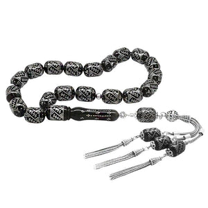 9.300 Pieces of Silver Hammer Embroidered 925 Sterling Silver Tassels Muhammed Aydoğan Caliper Workmanship Capsule Cut Oltu Stone Efe Tasbih - EFENDINA PAZAR - Tesbihane - 101004855