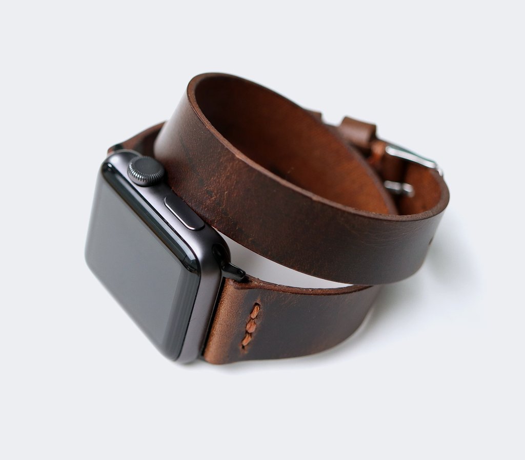 حزام جلدي لساعة أبل بتصميم مزدوج اللف