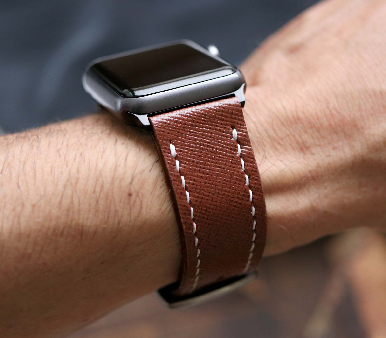 Chocolate Saffiano Custom Made Apple Watch Strap