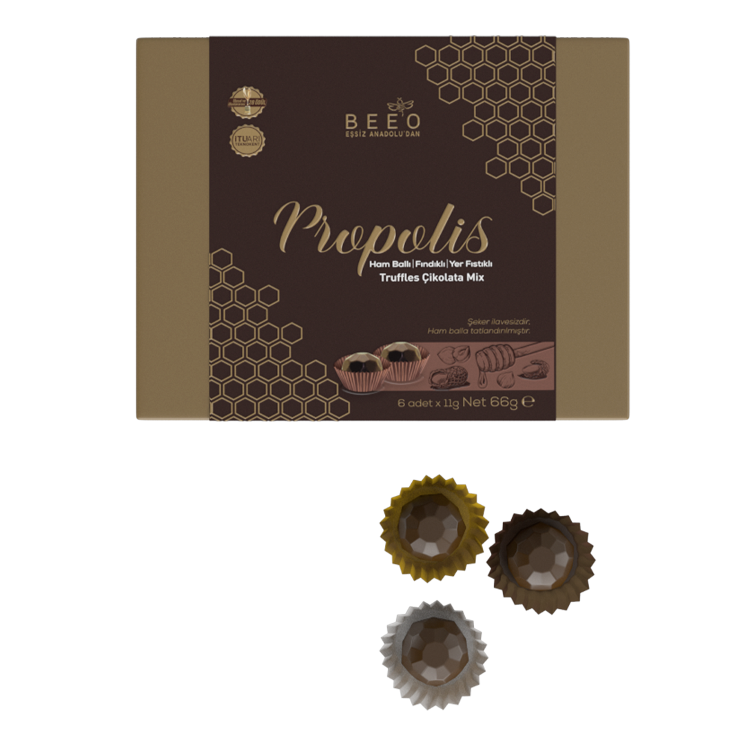 Beeo Raw Honey Peanut Hazelnut Filled Mixed Chocolate 6 Piece