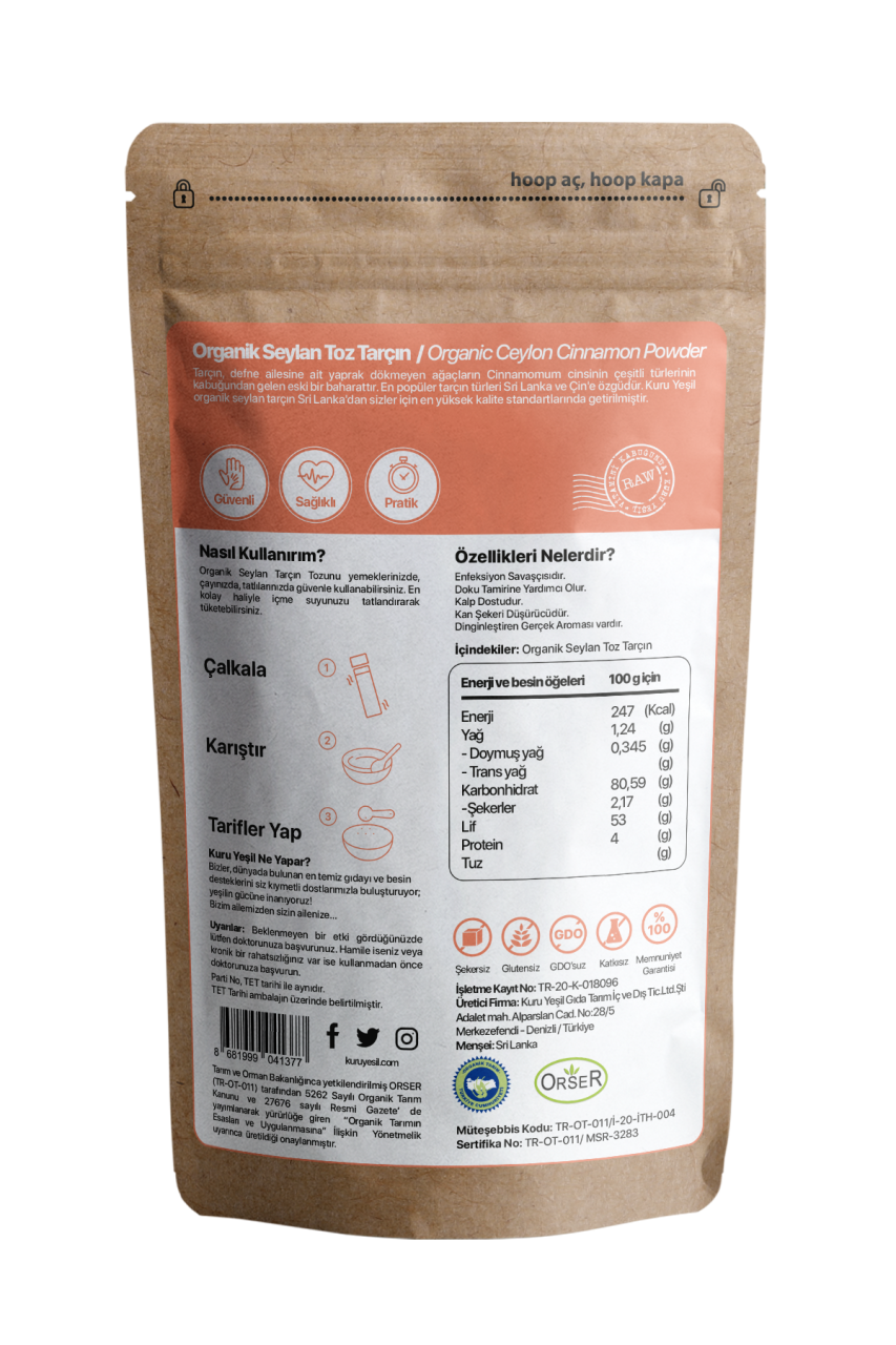 Kuru Yeşil Organic Ceylon Cinnamon Powder 50 g