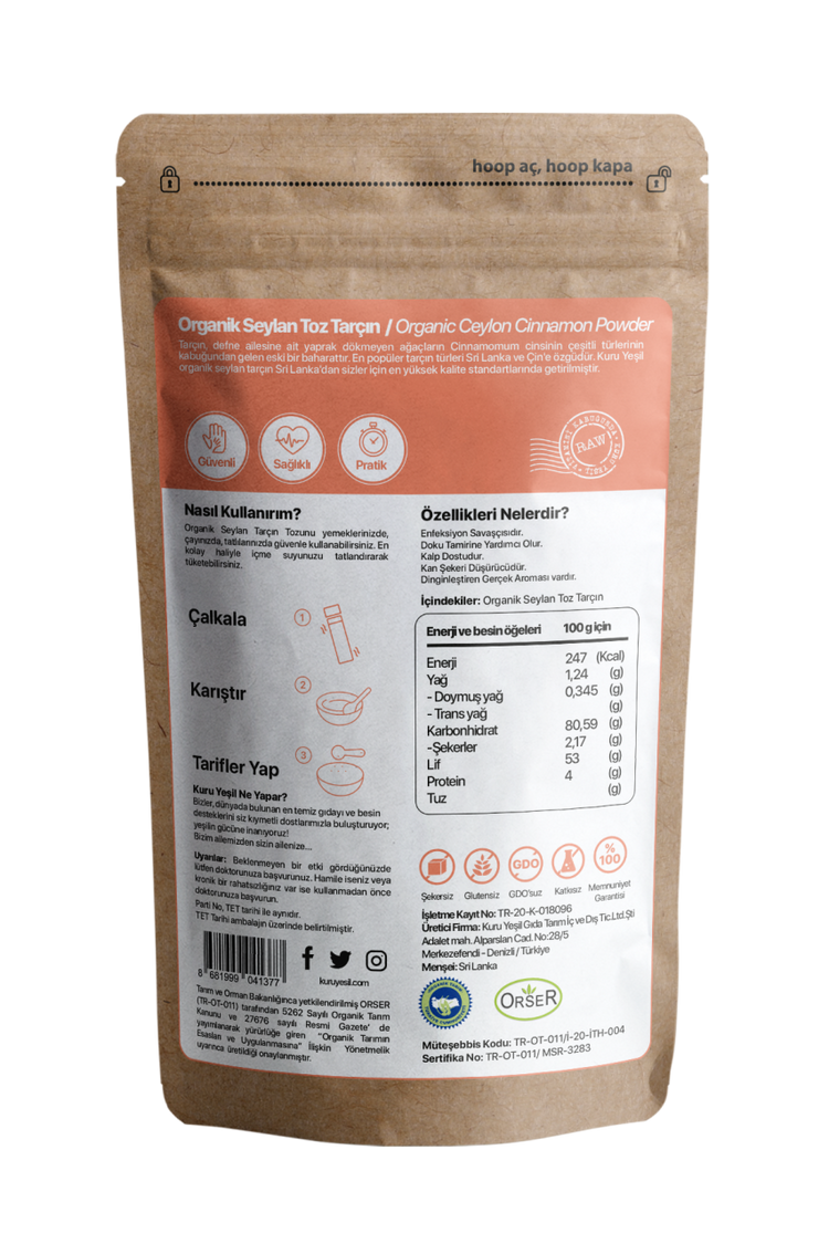 Kuru Yeşil Organic Ceylon Cinnamon Powder 50 g