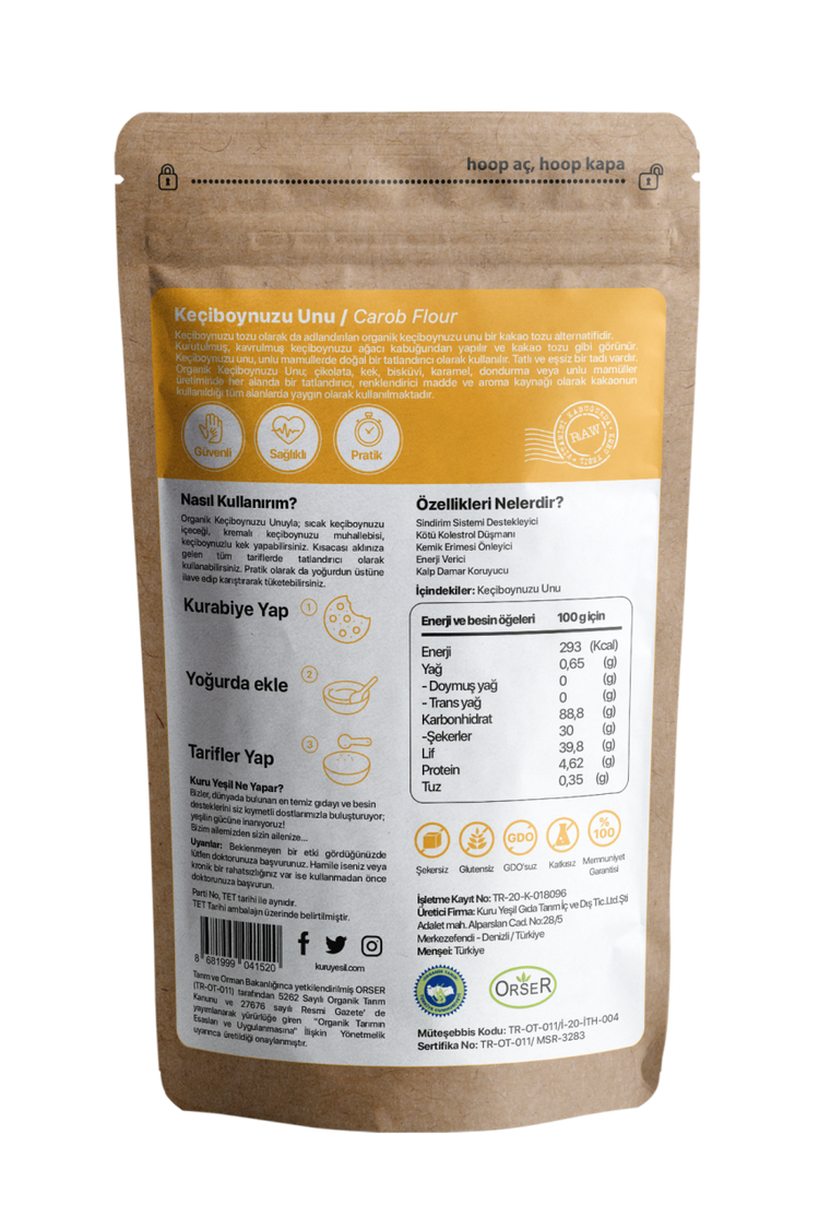 Kuru Yeşil Dry Green Organic Carob Flour 250 g