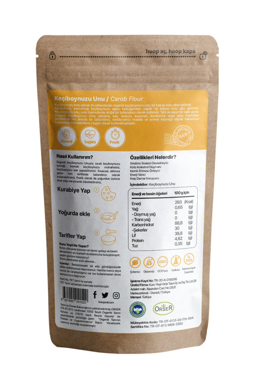 Kuru Yeşil Dry Green Organic Carob Flour 250 g