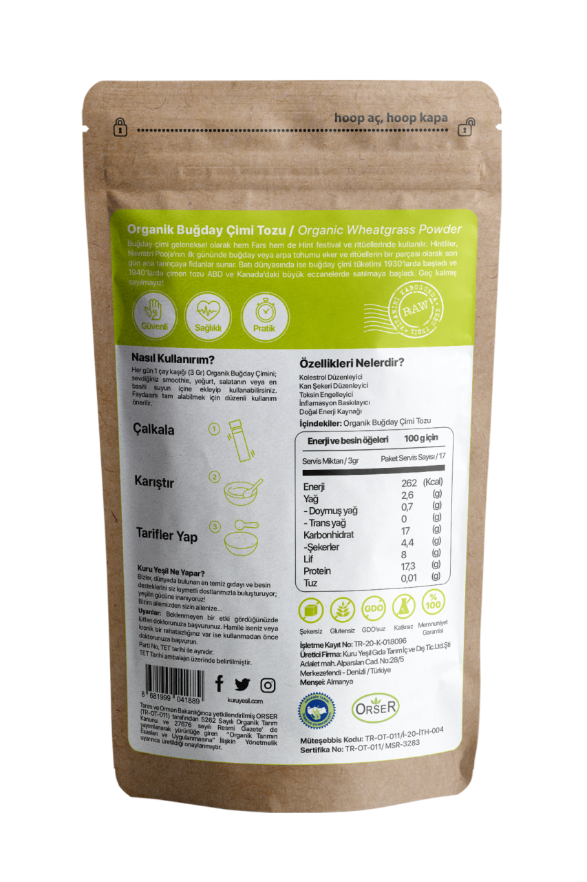 Dry Green Organic Wheat Grass Powder 100 GR