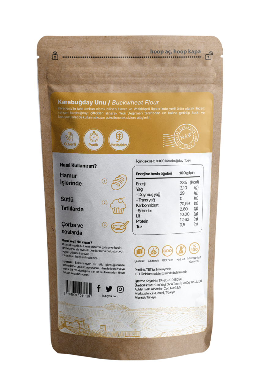 Kuru Yeşil Dry Green Local Raw Buckwheat Flour 500 g