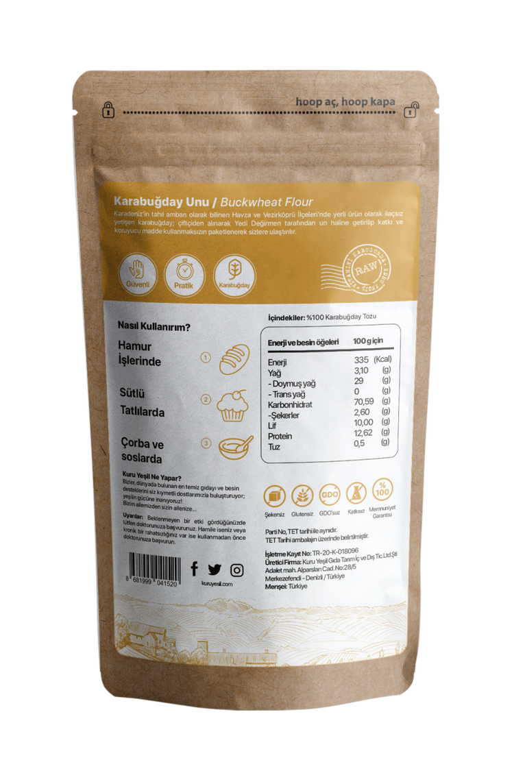 Kuru Yeşil Dry Green Local Raw Buckwheat Flour 500 g