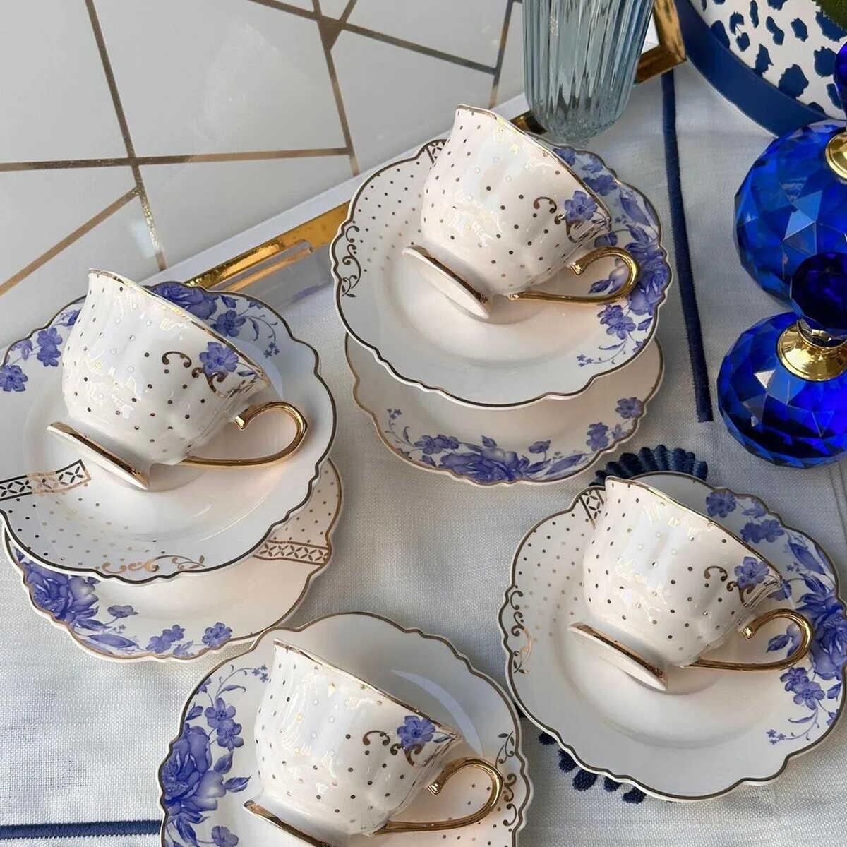 AROW Violet Turkish Coffee Cup Set for 6 Persons